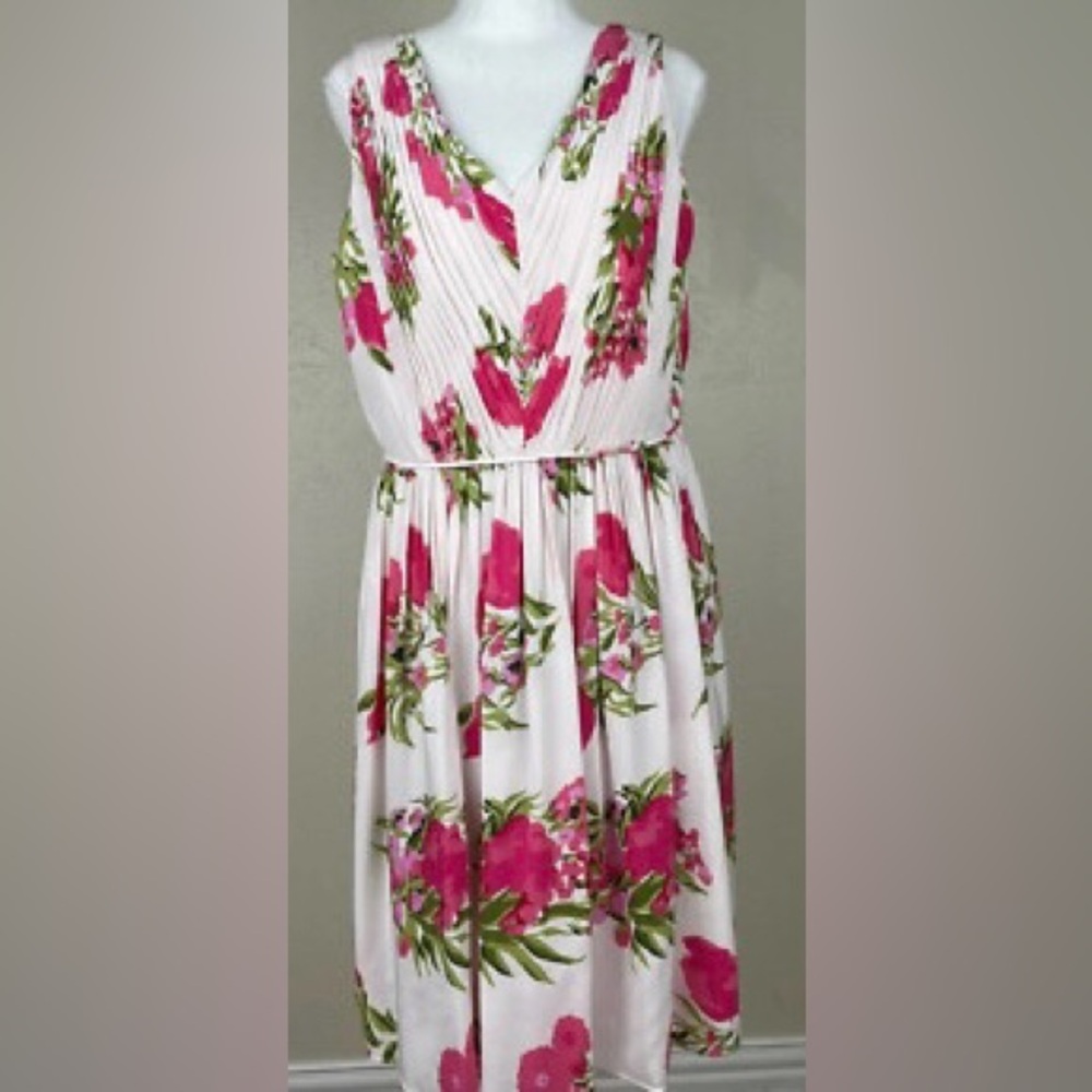 Boden Pink and Green Pleated Midi Sundress
